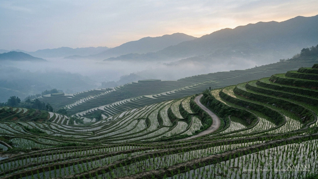 Soft morning mist over a quiet Asian landscape, shown as a calm opening image for a personal guide to meditation places across Asia.