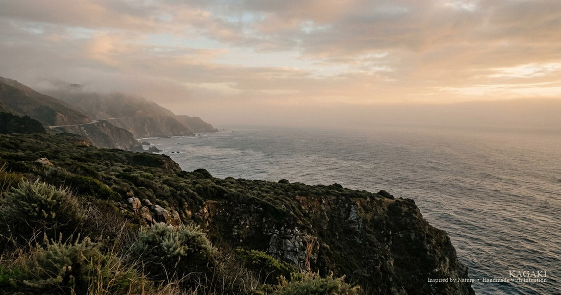 Big Sur coastal cliff at golden hour — the most-photographed California meditation landscape, here without the people.