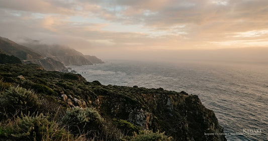 Big Sur coastal cliff at golden hour — the most-photographed California meditation landscape, here without the people.