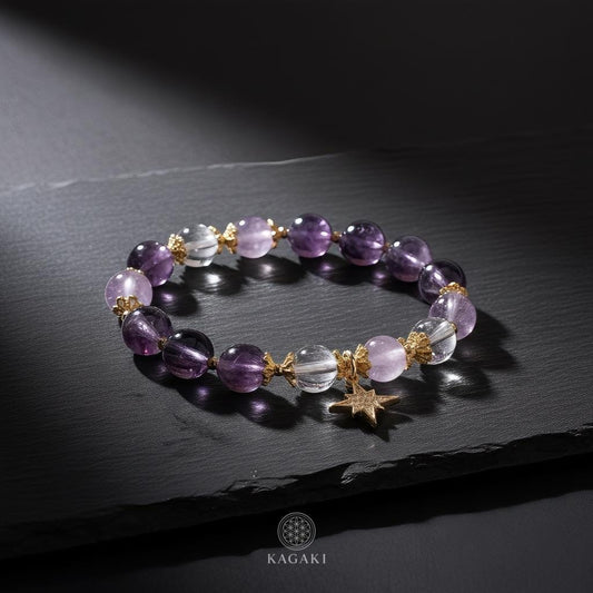 KAGAKI amethyst clear quartz star bracelet in amethyst purple and white quartz, main, for meditation and daily intention