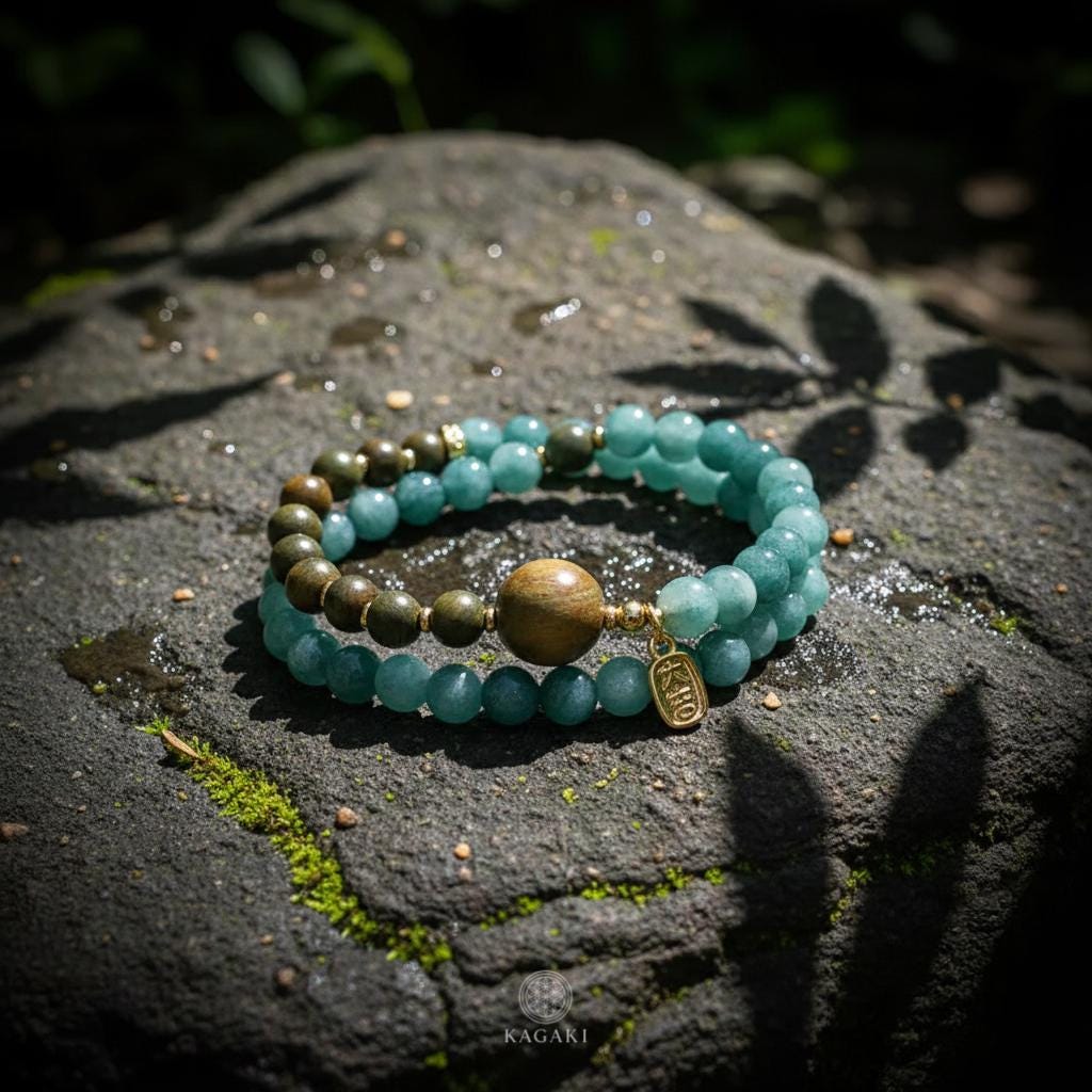 KAGAKI blue apatite sandalwood bracelet in blue apatite with sandalwood, main, for meditation and daily intention