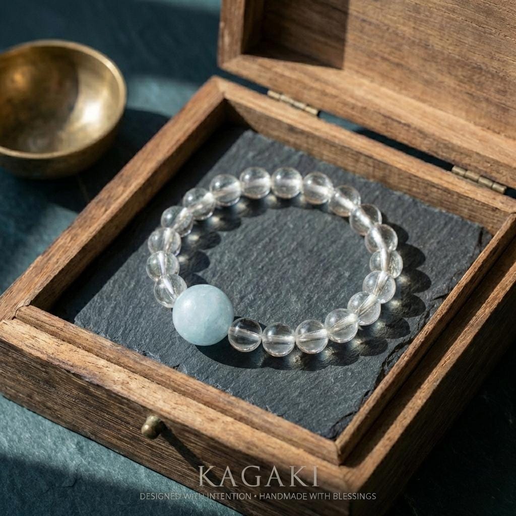 KAGAKI blue crystal quartz beaded ring in blue crystal beaded, alternate angle, for daily wear and gifting