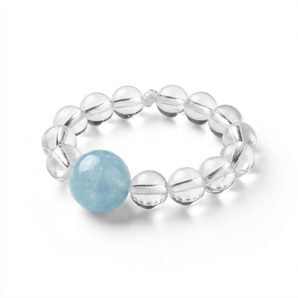 KAGAKI blue crystal quartz beaded ring in blue crystal beaded, profile view, for daily wear and gifting