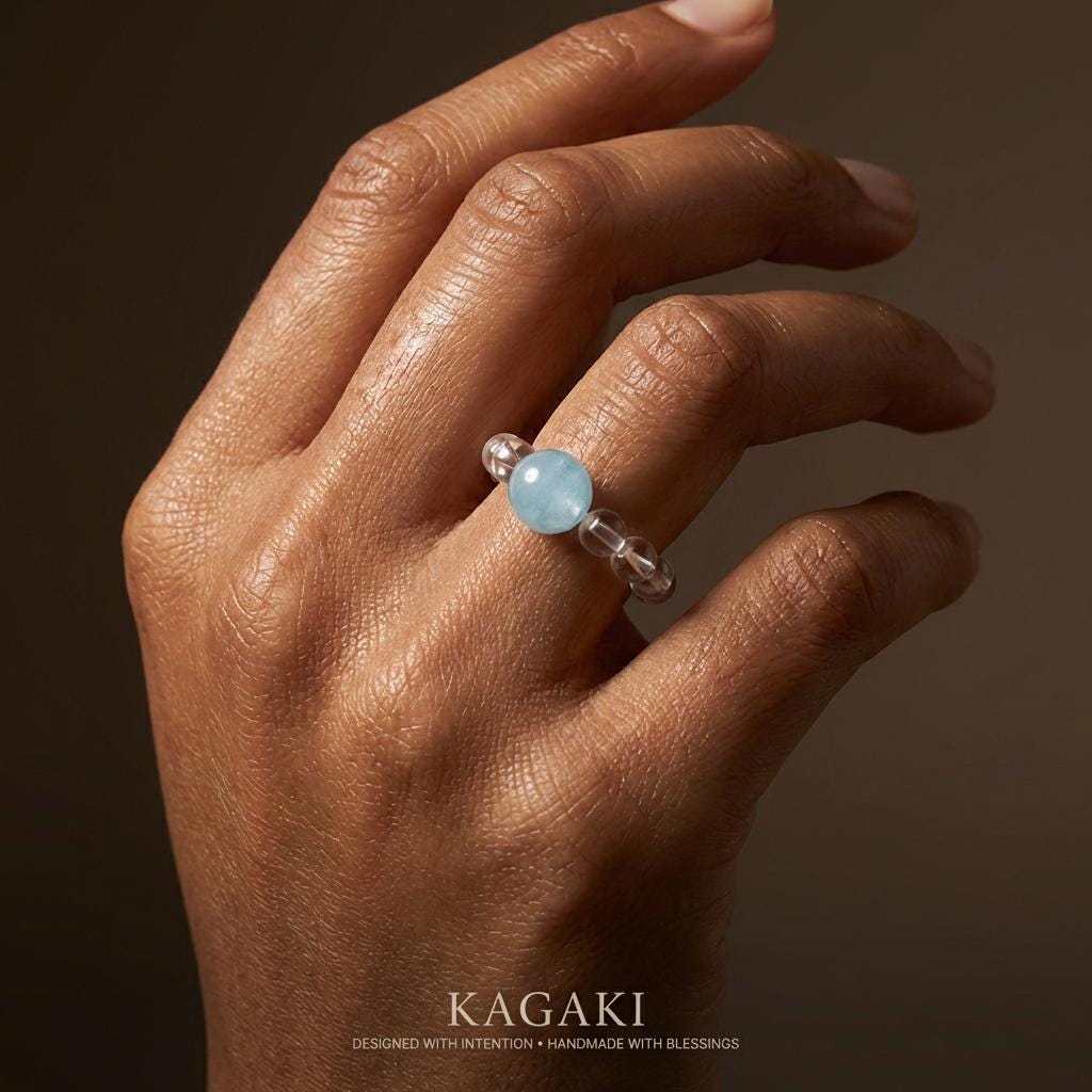 KAGAKI blue crystal quartz beaded ring in blue crystal beaded, stone detail, for daily wear and gifting