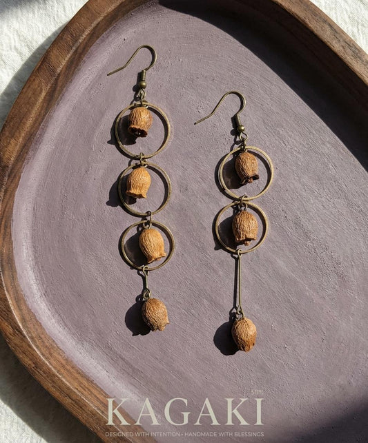 KAGAKI botanical dried fruit shell earrings in natural earth tones, main, for daily wear and gifting