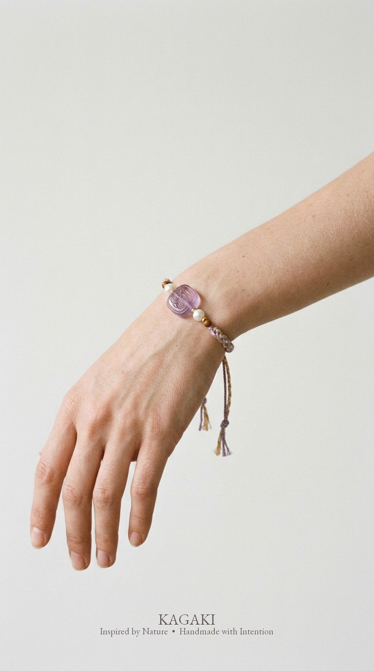 KAGAKI Velvet amethyst tibetan cord bracelet, worn on wrist, handmade amethyst bracelet