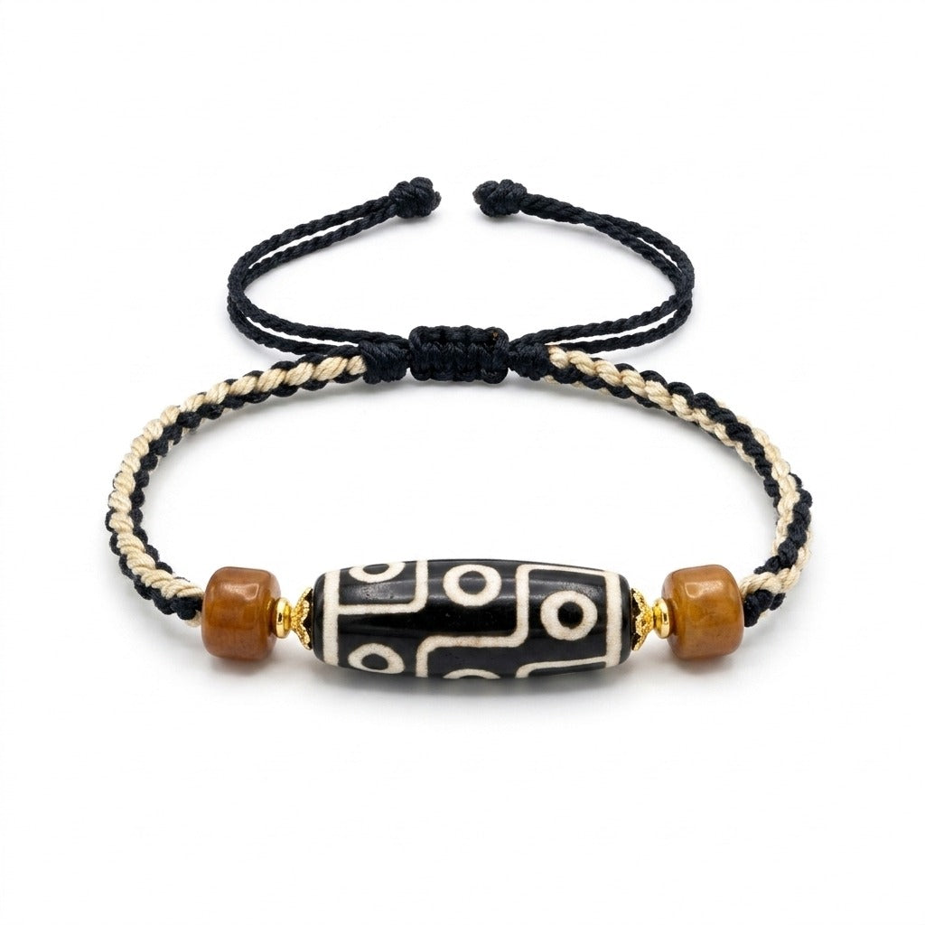 KAGAKI handmade Tibetan-inspired nine-eye Dzi-style cord bracelet — Vigil – 守 — primary (8/11)