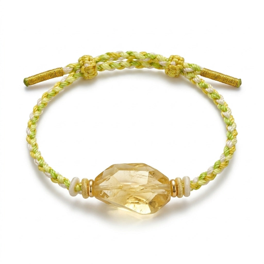 KAGAKI Honey raw citrine crystal tibetan cord bracelet, white background product view, handmade citrine bracelet