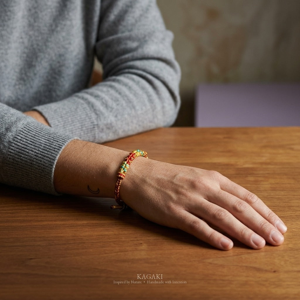 KAGAKI Blossom Bright Blossom colorful peach-blossom knot lucky cord, wrist view, lucky bracelet gift