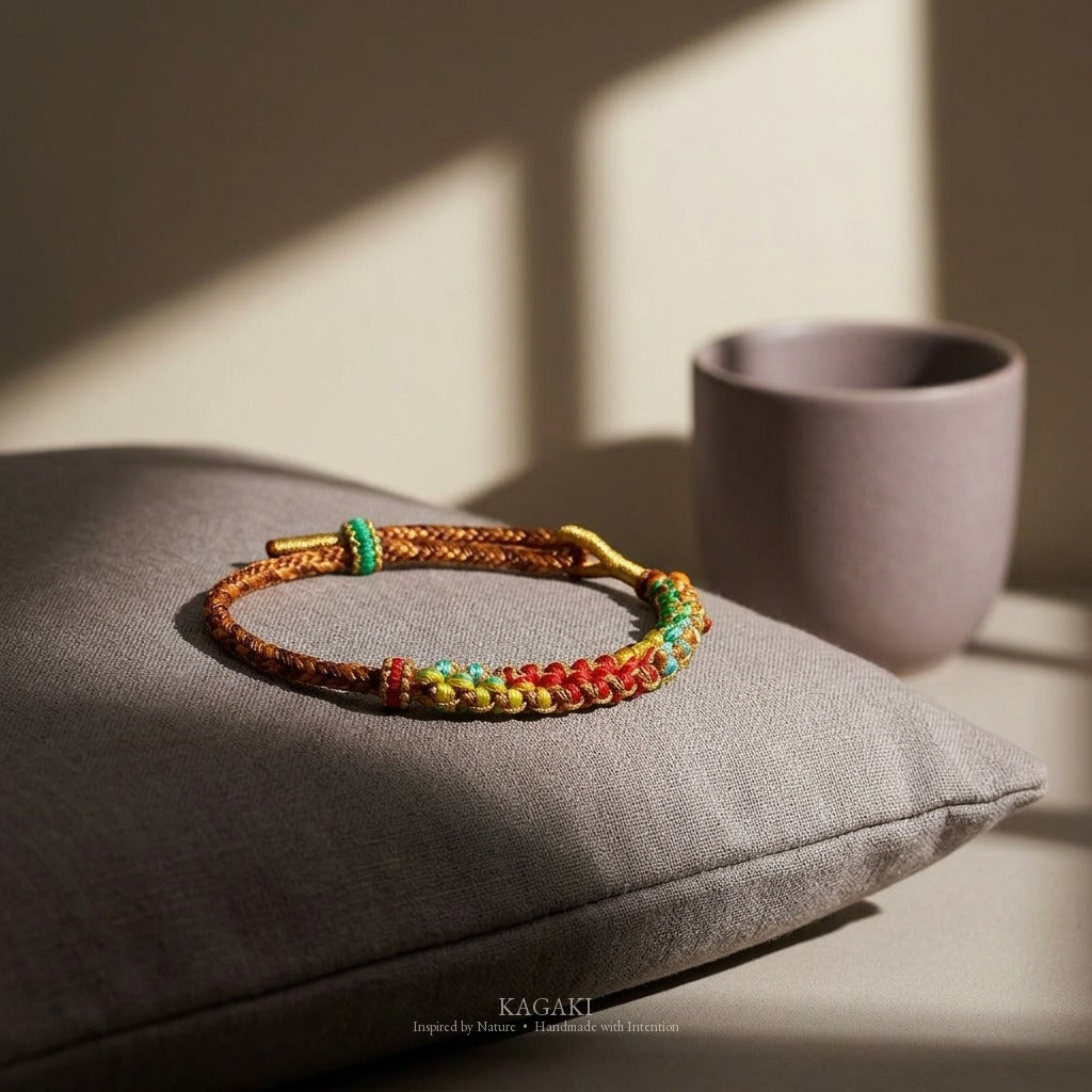KAGAKI Blossom Bright Blossom colorful peach-blossom knot lucky cord, studio view, lucky bracelet gift