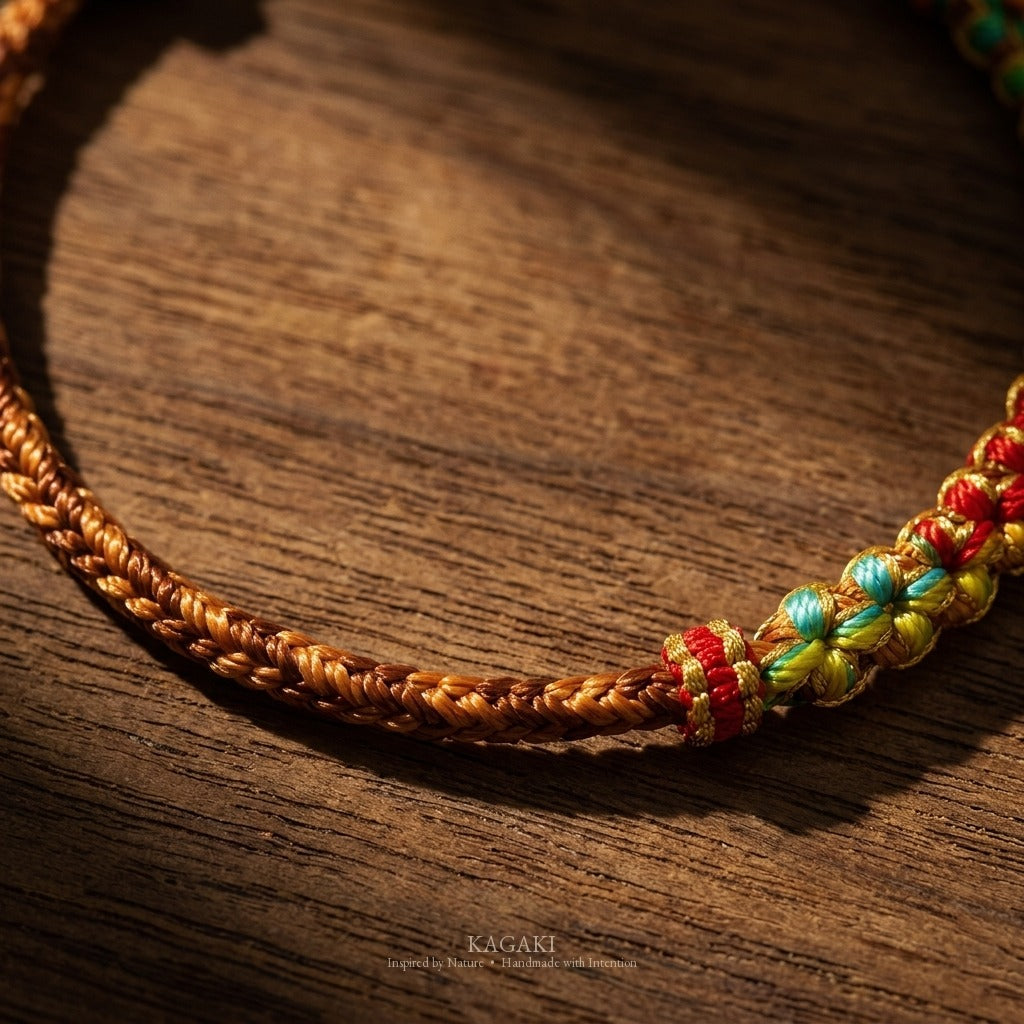 KAGAKI Blossom Bright Blossom colorful peach-blossom knot lucky cord, studio view, lucky bracelet gift