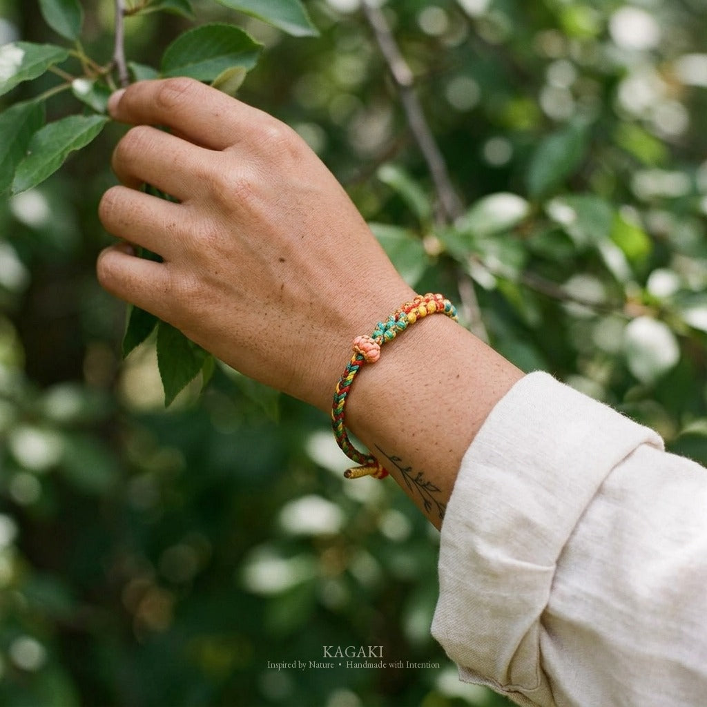KAGAKI Blossom Bright Blossom colorful peach-blossom knot lucky cord, wrist view, lucky bracelet gift