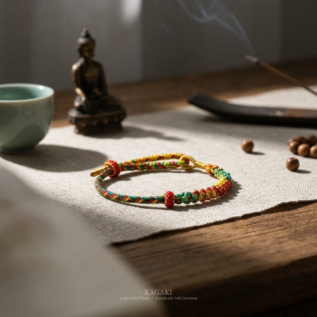 KAGAKI Blossom Bright Blossom colorful peach-blossom knot lucky cord, studio view, lucky bracelet gift