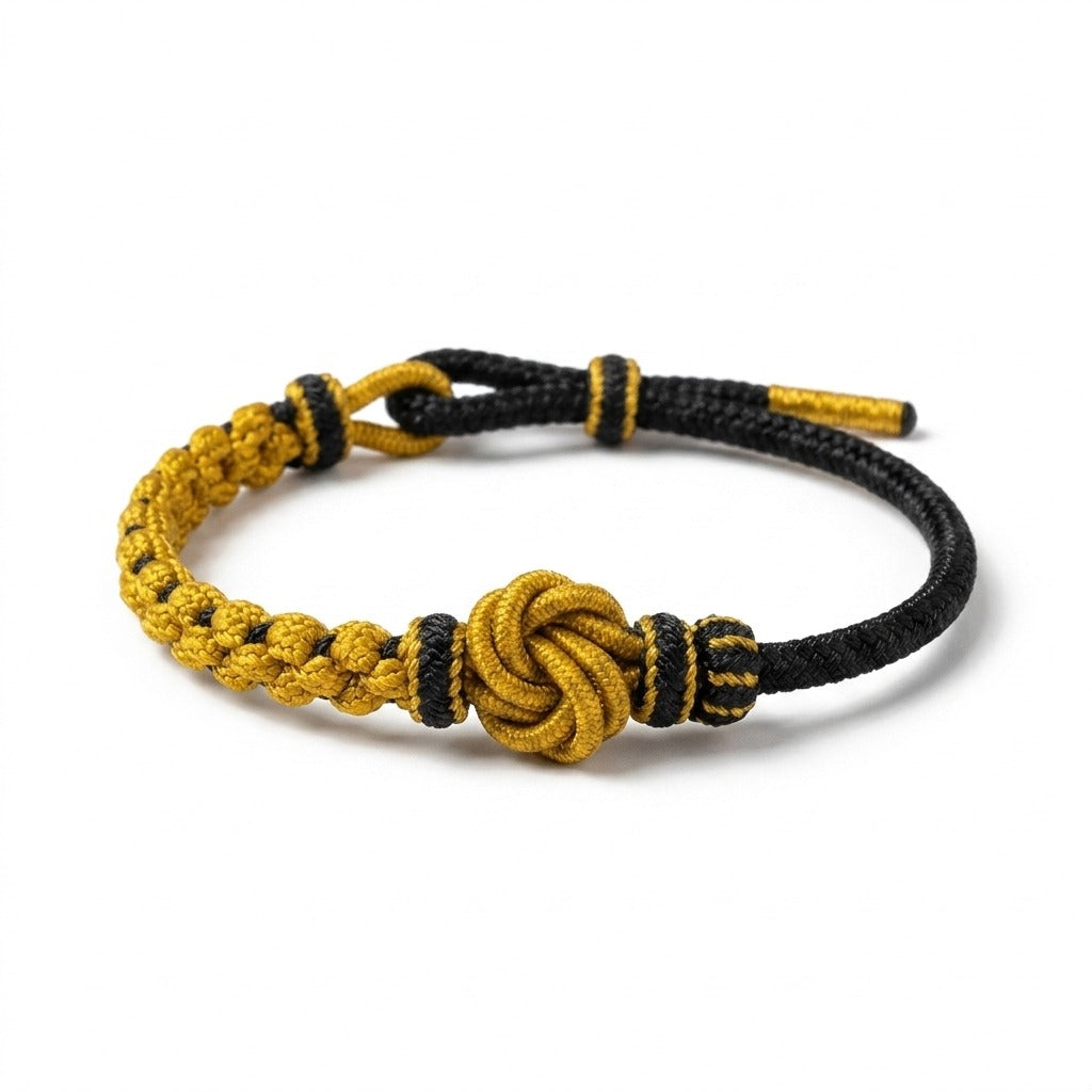 KAGAKI Onyx Ink and Mustard deep tone mandala relationship cord, main product view (white background), handmade cord brace...