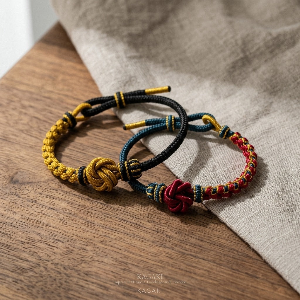 KAGAKI Onyx deep tone mandala relationship cord, product view, handmade cord bracelet gift