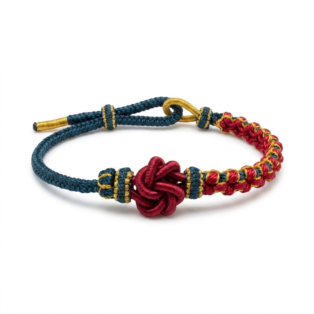KAGAKI Onyx Navy and Crimson deep tone mandala relationship cord, main product view (white background), handmade cord brac...