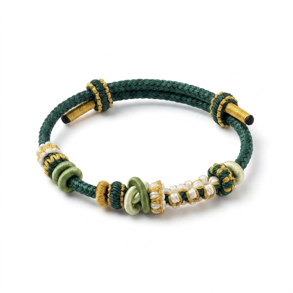 KAGAKI Bind Highland Green double-fastened braided cord, main product view (white background), handmade cord bracelet gift