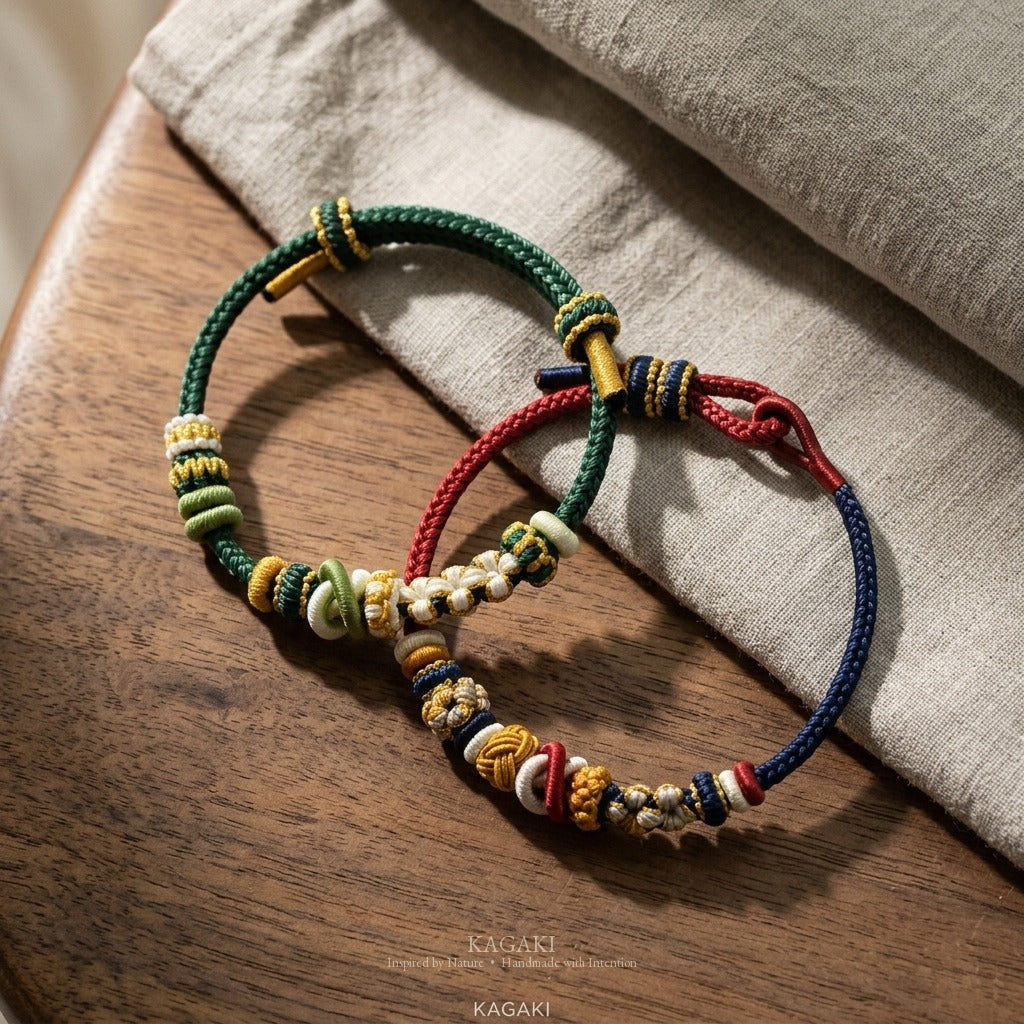 KAGAKI Bind double-fastened braided cord, product view, handmade cord bracelet gift