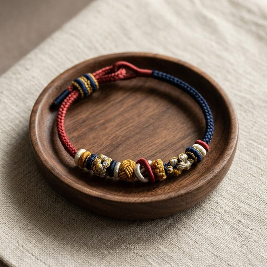 KAGAKI Bind Himalaya Dusk double-fastened braided cord, studio view, handmade cord bracelet gift