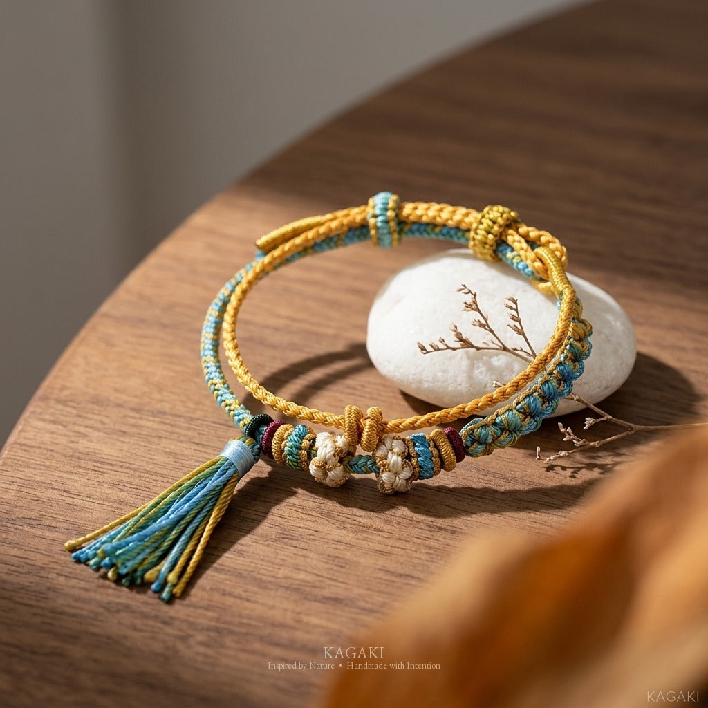 KAGAKI handmade tassel meditation cord bracelet — Cascade – 滝 — Still Cascade — styled-scene-supplemental (8/24)