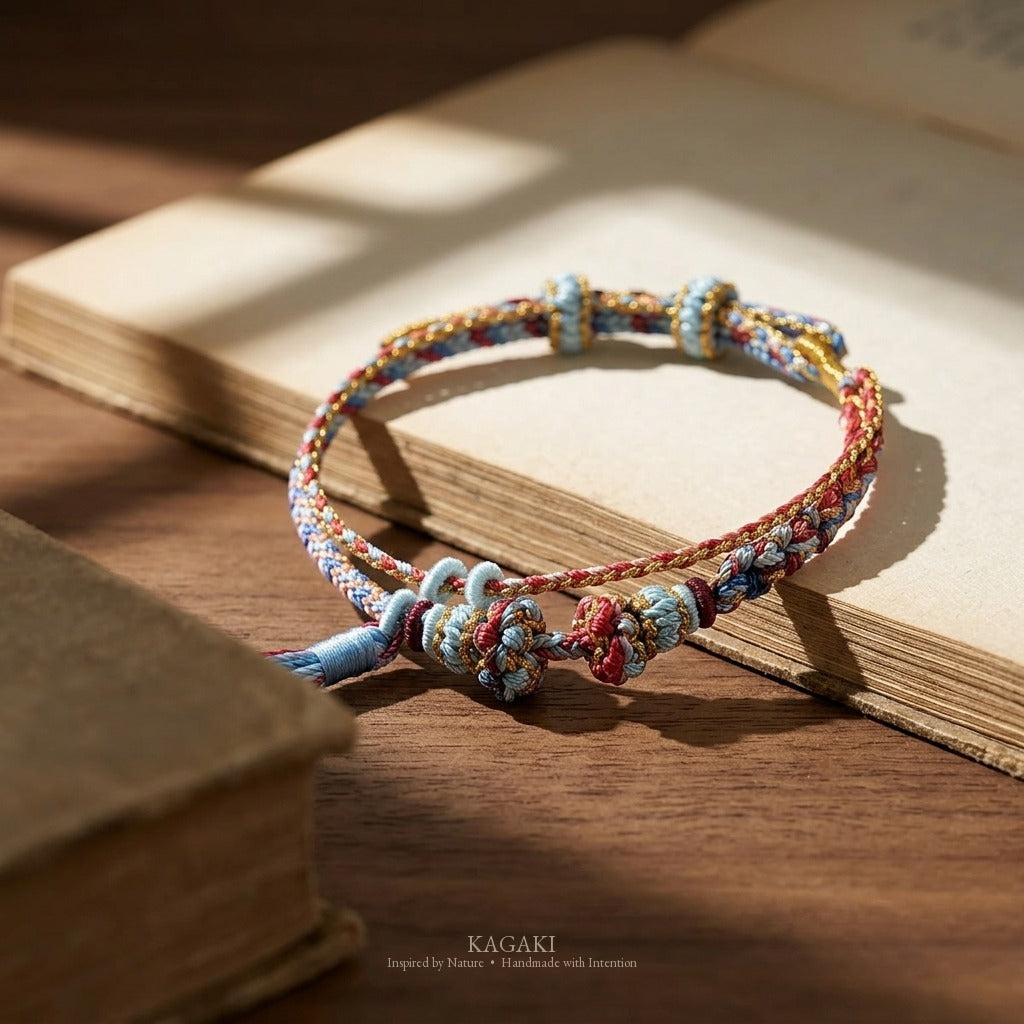 KAGAKI handmade tassel meditation cord bracelet — Cascade – 滝 — Koi Cascade — styled-scene-supplemental (20/24)