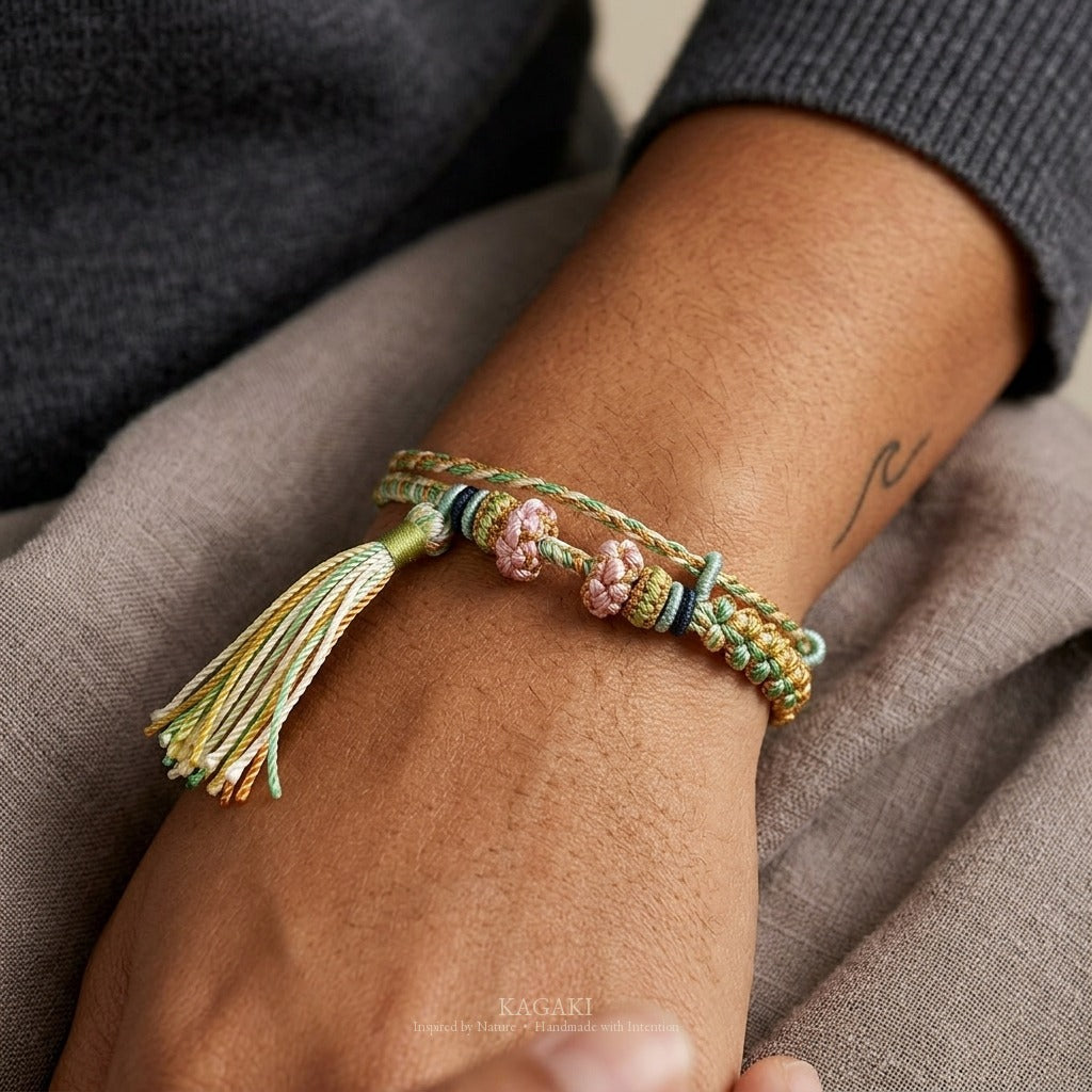 KAGAKI handmade tassel meditation cord bracelet — Cascade – 滝 — — — on-wrist-lifestyle (6/24)