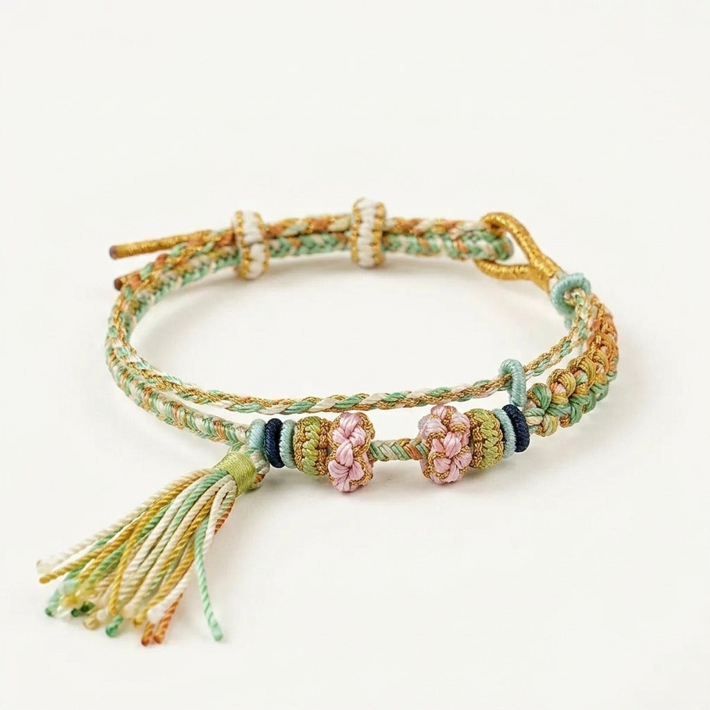 KAGAKI handmade tassel meditation cord bracelet — Cascade – 滝 — Spring Cascade — primary-per-variant (10/24)