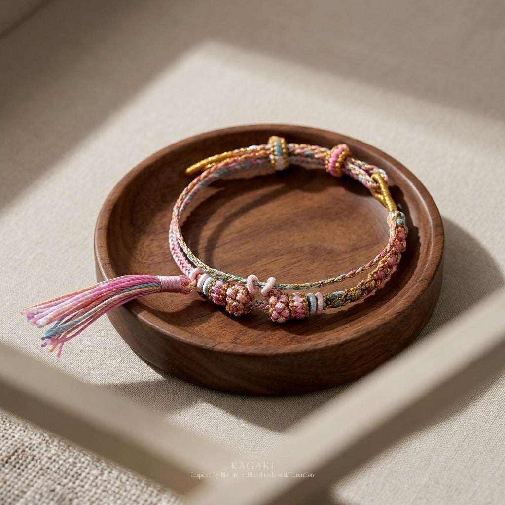 KAGAKI handmade tassel meditation cord bracelet — Cascade – 滝 — — — styled-scene (3/24)
