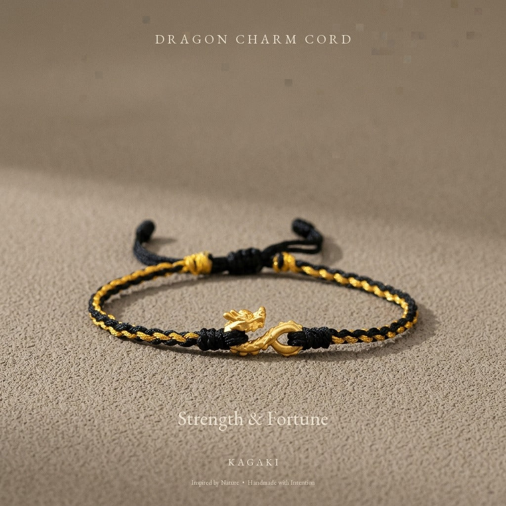 KAGAKI Wyrm Onyx Wyrm dragon charm lucky cord, product view, lucky bracelet gift