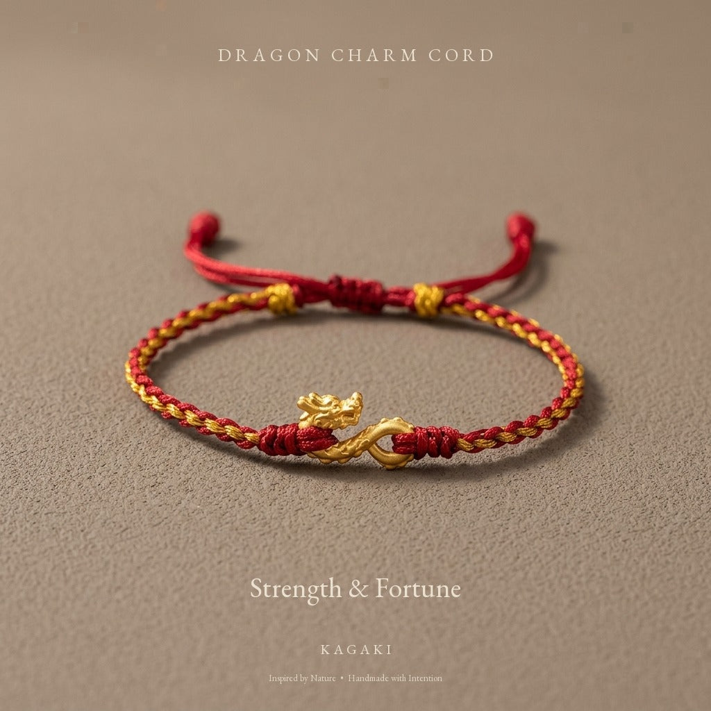 KAGAKI Wyrm Crimson Wyrm dragon charm lucky cord, product view, lucky bracelet gift