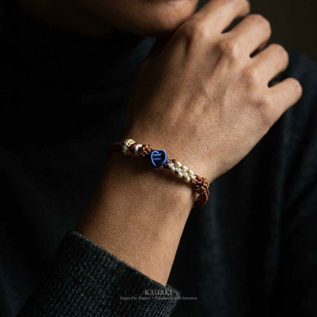 KAGAKI Haze Loam Steady earth and mist meditation cord, wrist view, meditation daily ritual