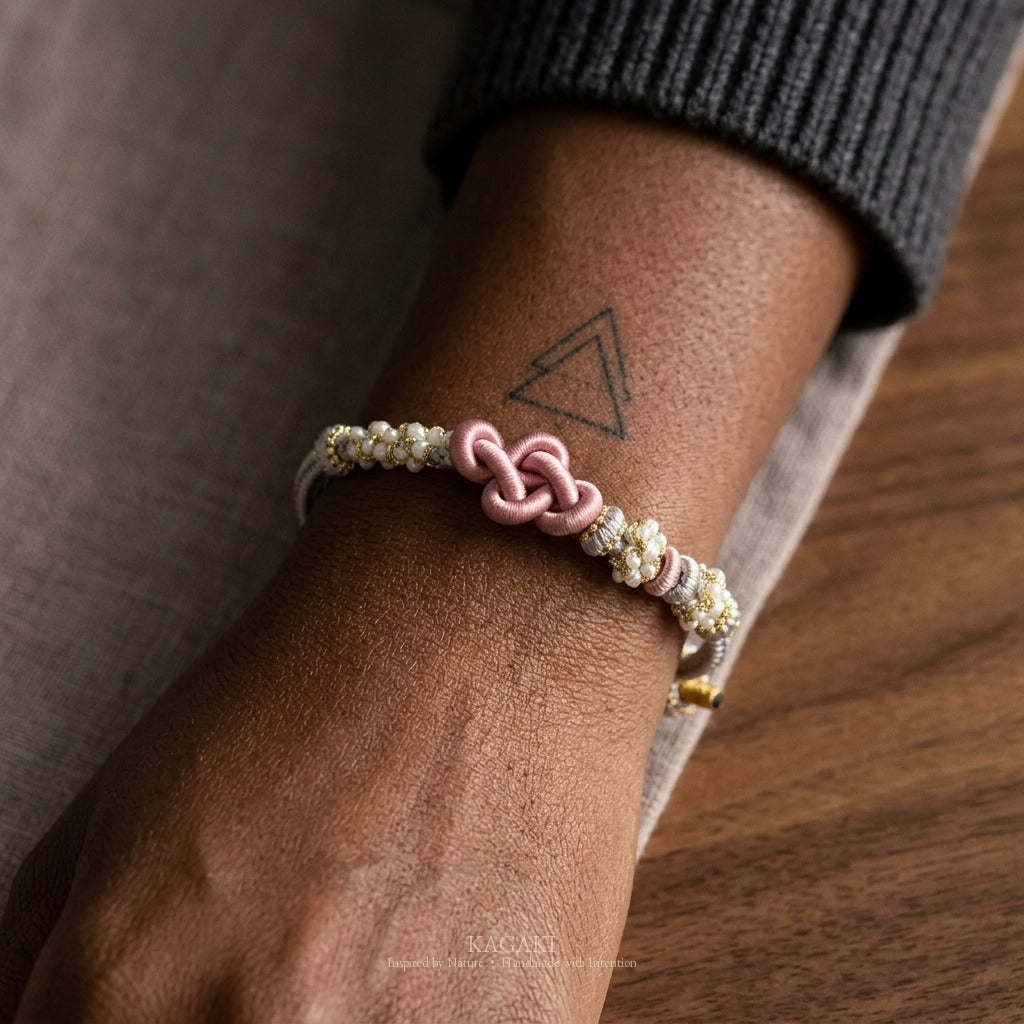 KAGAKI Quintet Slow Bloom five moments infinity knot meditation, wrist view, meditation daily ritual