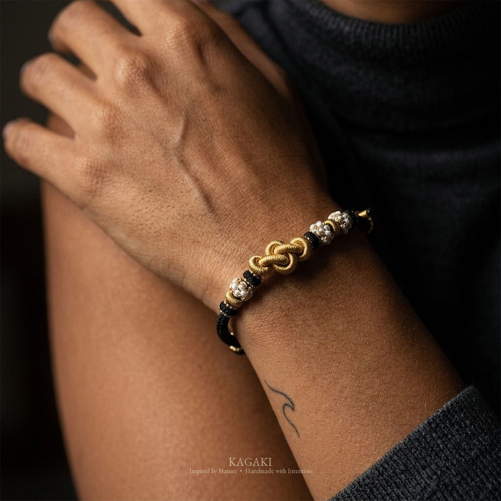 KAGAKI Quintet Soft Return five moments infinity knot meditation, wrist view, meditation daily ritual