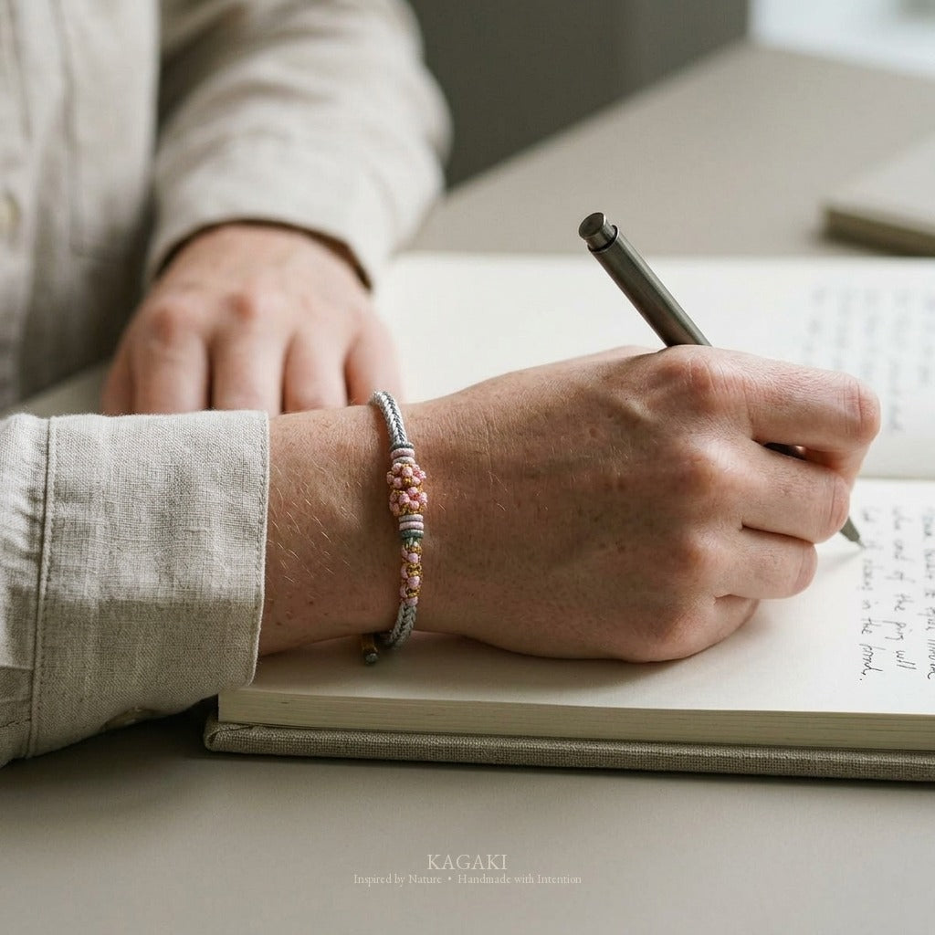 KAGAKI Quarter Pearl Spring four seasons sakura cord, wrist view, sakura cord gift