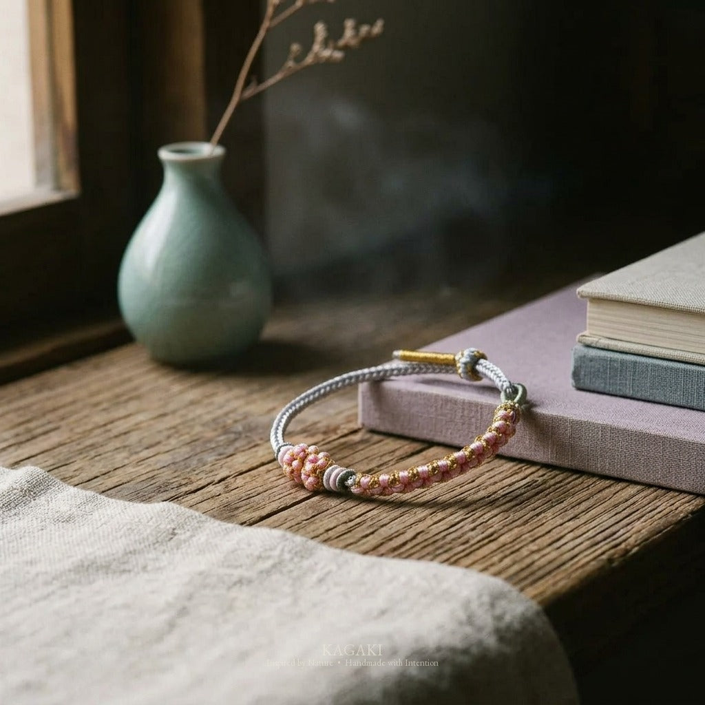 KAGAKI Quarter Pearl Spring four seasons sakura cord, studio view, sakura cord gift
