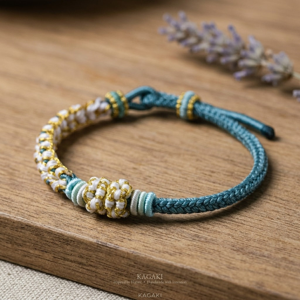 KAGAKI Quarter Teal Summer four seasons sakura cord, studio view, sakura cord gift