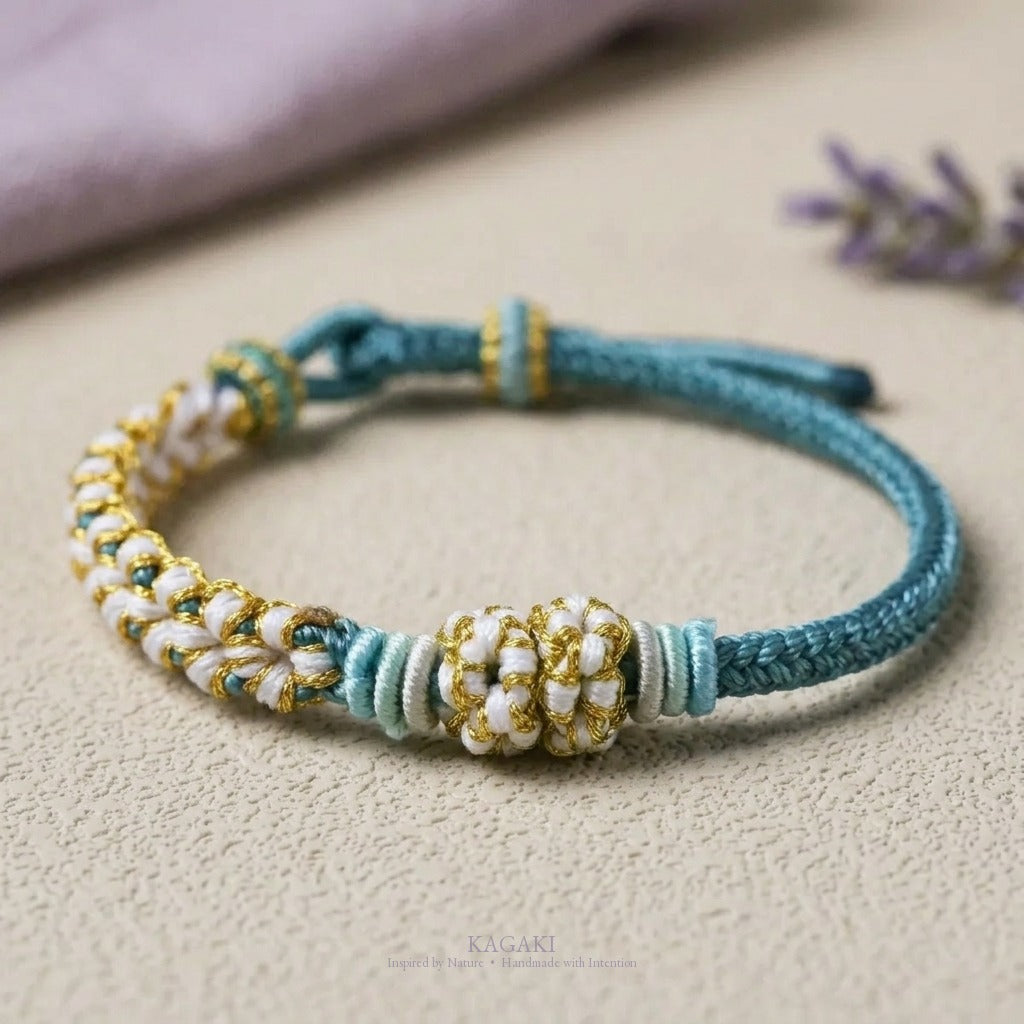 KAGAKI Quarter Teal Summer four seasons sakura cord, studio view, sakura cord gift