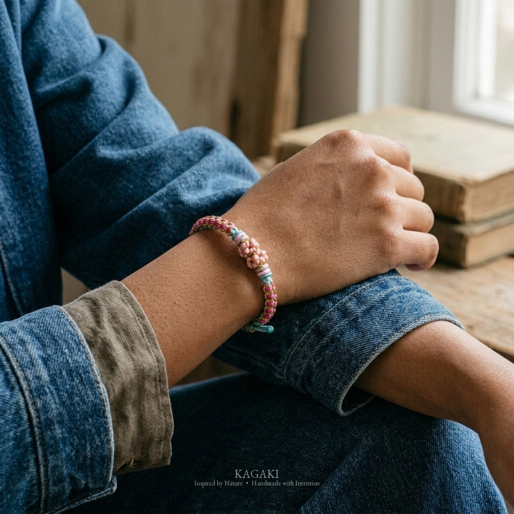 KAGAKI Quarter Magenta Autumn four seasons sakura cord, wrist view, sakura cord gift