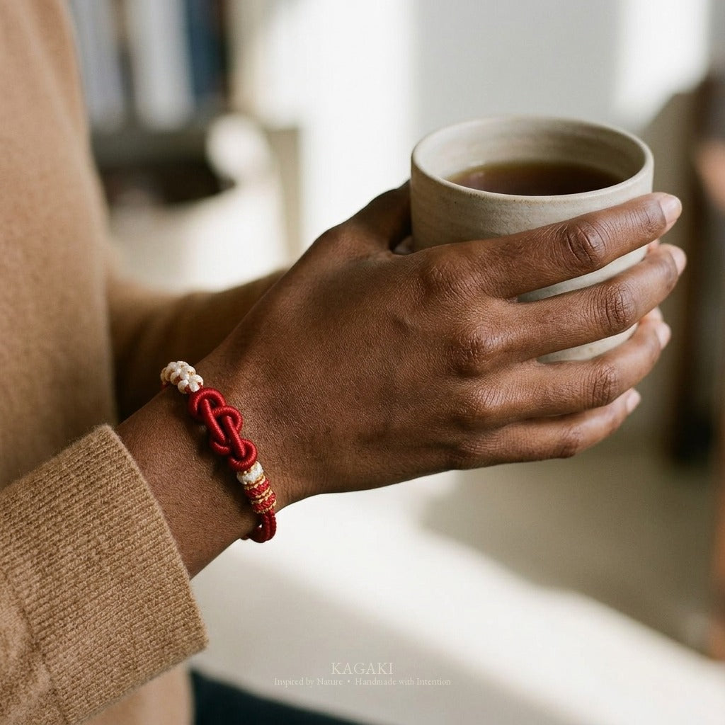 KAGAKI Twin Crimson Thread friendship couple red string cord, wrist view, friendship couple bracelet gift