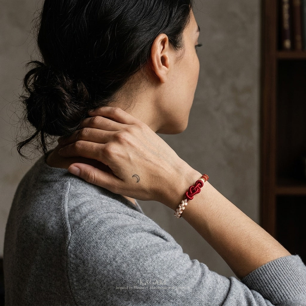 KAGAKI Twin Crimson Thread friendship couple red string cord, wrist view, friendship couple bracelet gift
