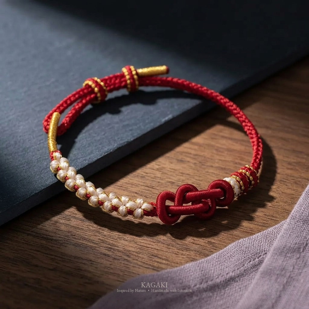 KAGAKI Twin Crimson Thread friendship couple red string cord, studio view, friendship couple bracelet gift