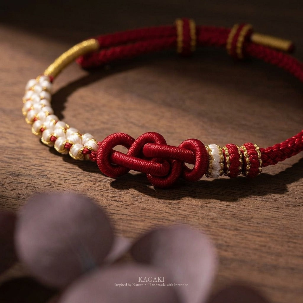 KAGAKI Twin Crimson Thread friendship couple red string cord, studio view, friendship couple bracelet gift