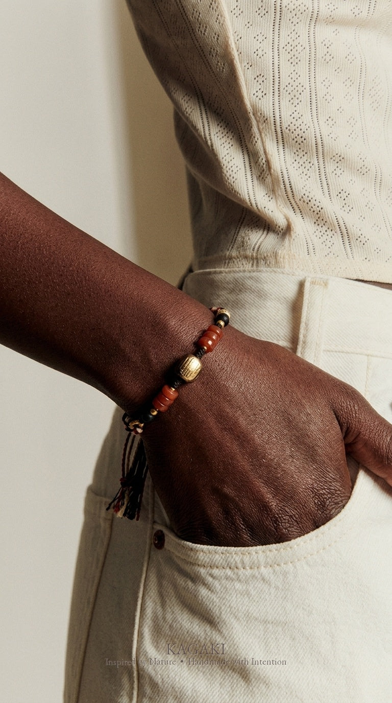 KAGAKI Incense agarwood red agate braided bracelet, product view, handmade agarwood bracelet