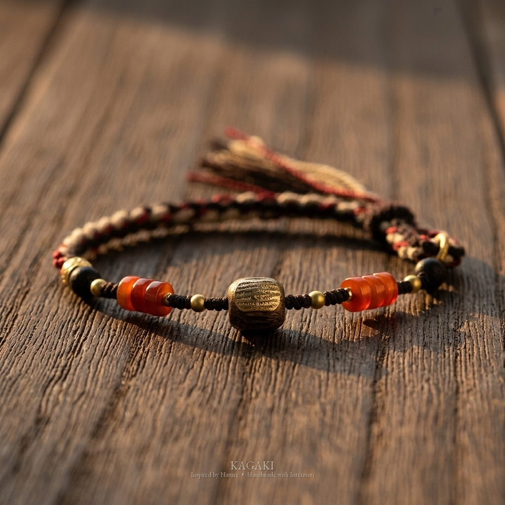 KAGAKI Incense agarwood red agate braided bracelet, product view, handmade agarwood bracelet