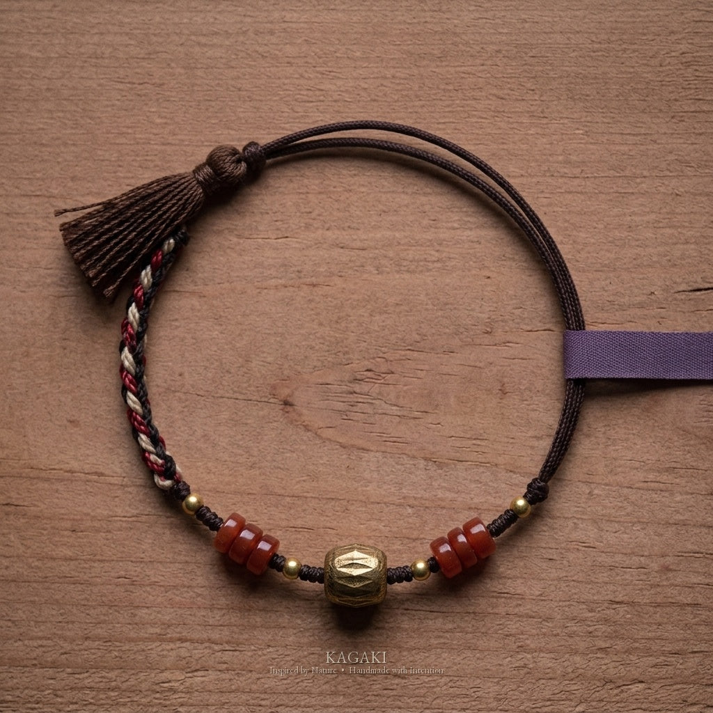KAGAKI Incense agarwood red agate braided bracelet, product view, handmade agarwood bracelet