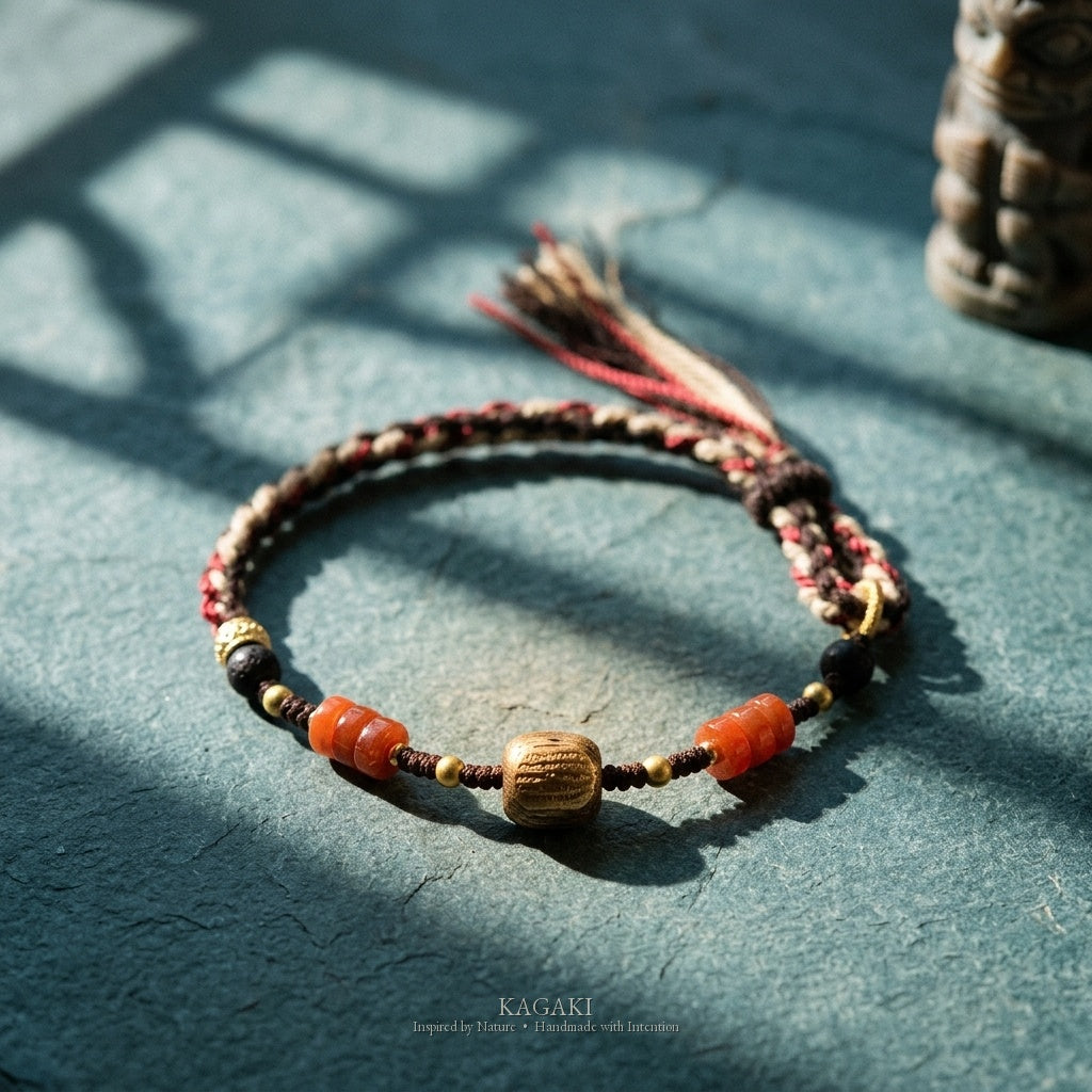 KAGAKI Incense agarwood red agate braided bracelet, product view, handmade agarwood bracelet