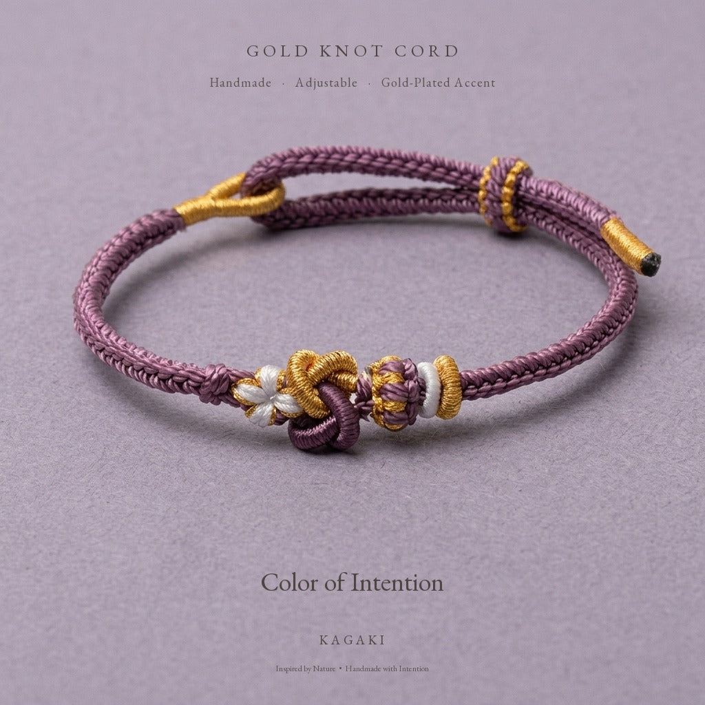 KAGAKI Tinder Steady Courage gold knot color intention cord, product view, intention bracelet by color