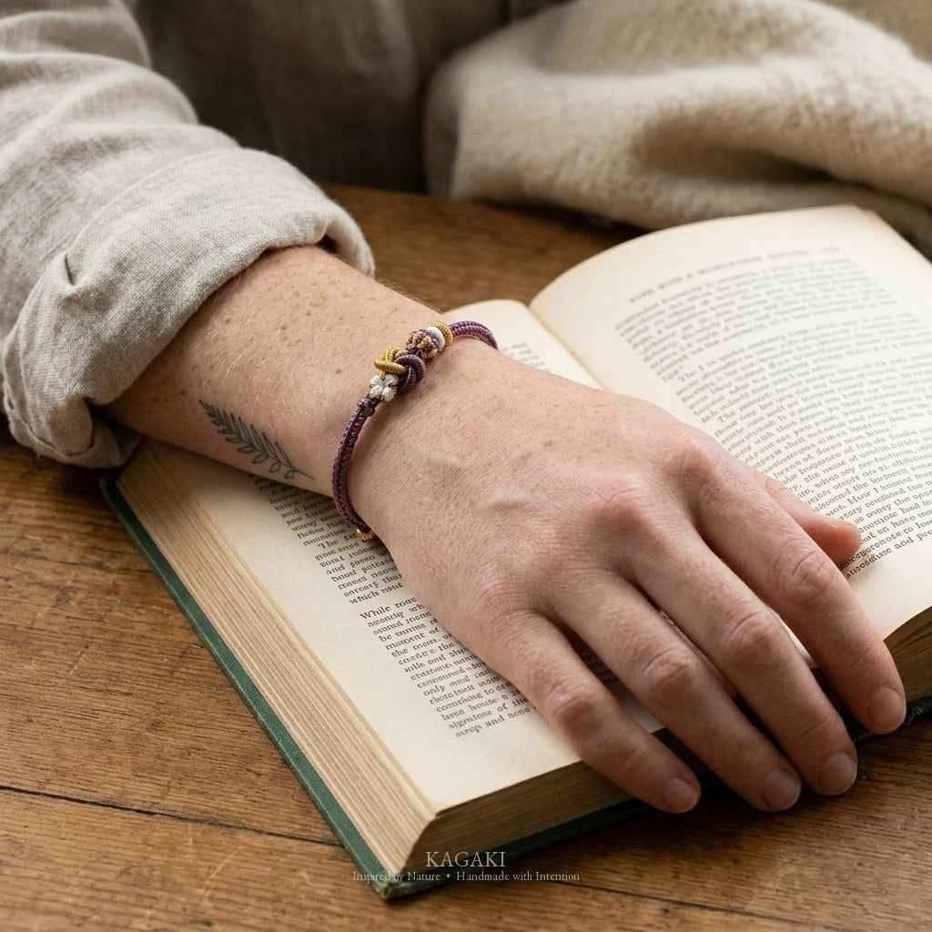 KAGAKI Tinder Steady Courage gold knot color intention cord, wrist view, intention bracelet by color
