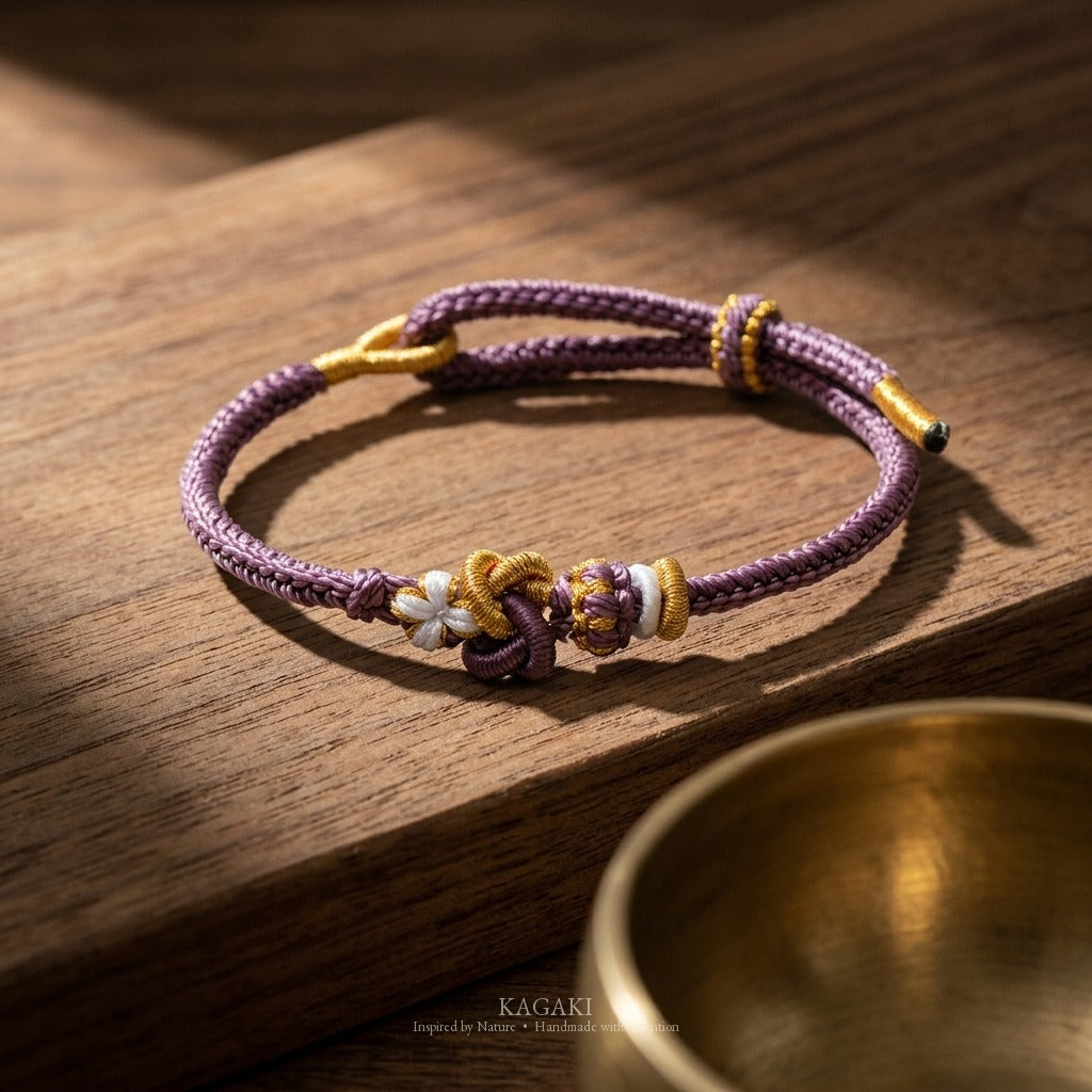 KAGAKI Tinder Steady Courage gold knot color intention cord, studio view, intention bracelet by color