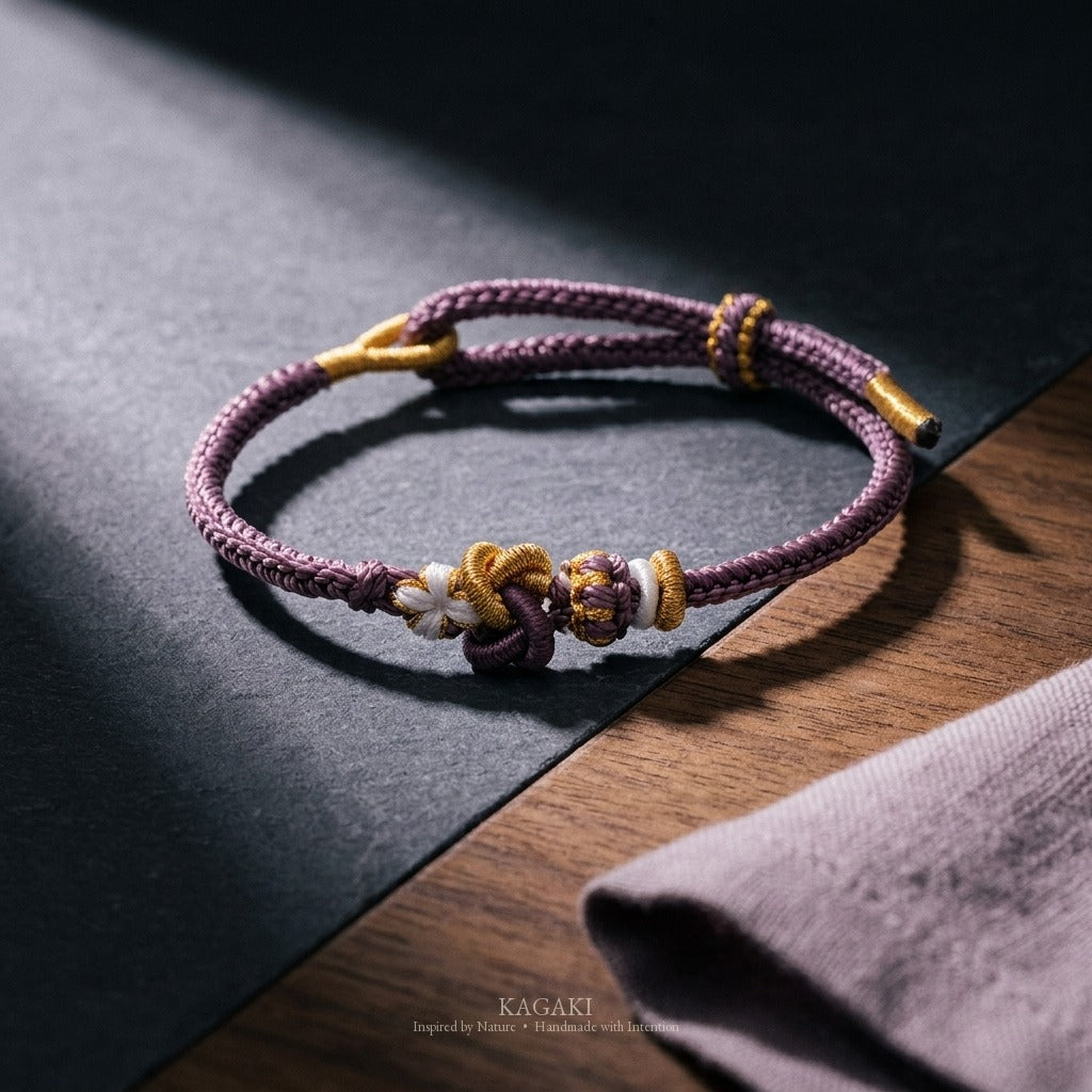 KAGAKI Tinder Steady Courage gold knot color intention cord, studio view, intention bracelet by color